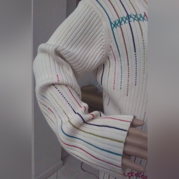 VINTAGE CREAM CARDIGAN BEAD WORK & UNIQUE STITCHING BY CRAZY HORSE SZ.LG BEAUTY! - Picture 7 of 10